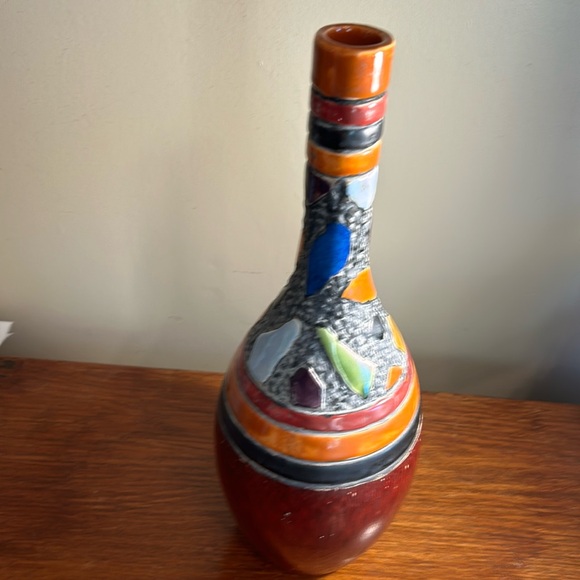 Mosaic Mid Century Red Green Blue Black Abstract Vintage Vase. 16.75” Tall - Picture 4 of 8